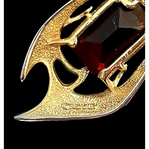 Vintage Pendant Neckless Sarah Coventry Topaz Amber Glass Gold Tone Molten Flame - Picture 8 of 11